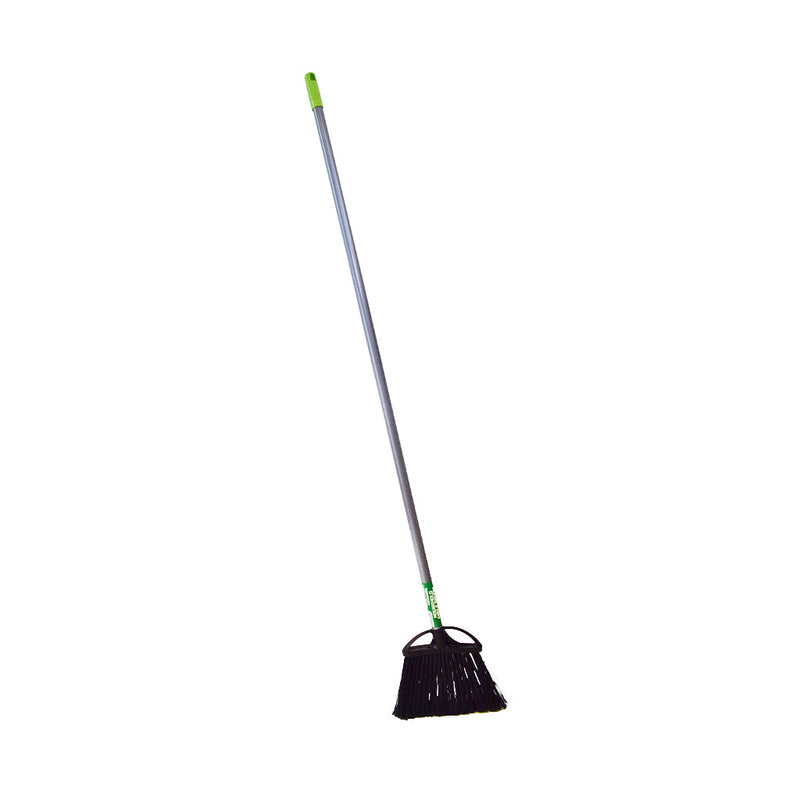 angled brush head with black brissels and metal handle with green globe label, Angle Broom Wtih 48 Inch Metal Handle, SIZE, Regular 10 Inch, FLOOR CLEANING, ANGLE BROOMS, 4010