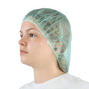 woman wearing green hairnet, Bouffant Cap/Hairnet, COLOR, Green, Package, 10 Packs of 100, PPE-PERSONAL PROTECTIVE EQUIPMENT, HAIR NETS, COVID ESSENTIALS, 7732G