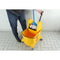 man cleaning tile floor with yellow bucket with four wheels and wringer with black handle with quick release mop withwith mop head, 40 Qt Downpress Bucket And Wringer, COLOR, Yellow, FLOOR CLEANING, BUCKETS & WRINGERS, Best Seller, 3078Y