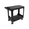 medium 2 level black cart with wheels and handle with tool compartment and holders built in, Heavy Duty Flat Shelf Cart, SIZE, Medium / 550 Lbs / 38 Inch L X 18 3/4 Inch W X 32 1/4 Inch H, MATERIAL HANDLING, HEAVY-DUTY UTILITY CARTS, 5900