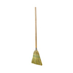 natural corn broom brush packaged with 2 silver wire and 2 blue strings with wooden handle with green globe packaing, Lobby Corn Broom, 3 String, FLOOR CLEANING, CORN BROOMS, 4004