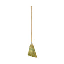 natural corn broom brush packaged with 2 silver wire and 2 blue strings with wooden handle with green globe packaing, Lobby Corn Broom, 3 String, FLOOR CLEANING, CORN BROOMS, 4004