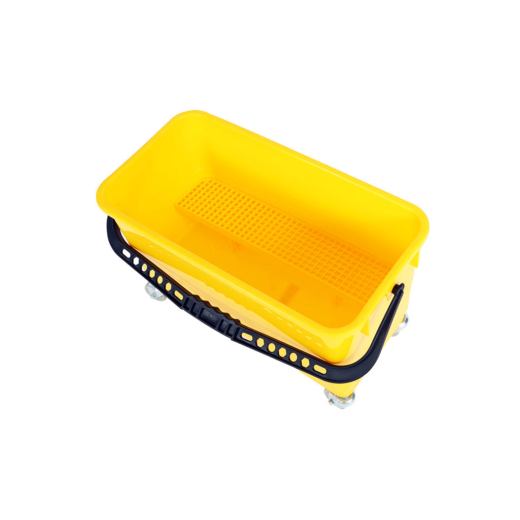 yellow rectangular bucket with black handle and 4 wheels, Window Cleaning Bucket With Sediment Screen And Casters, GENERAL CLEANING, PAILS & BUCKETS, 3621