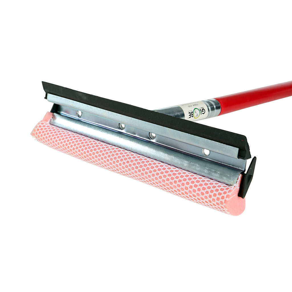 red sqeegee with white mesh clipped in silver metal with black squeegee lip and red handle, 10 Inch Wide Auto Windshield Squeegee With 22 Inch Long Handle, GENERAL CLEANING, WINDOW CARE, 4105