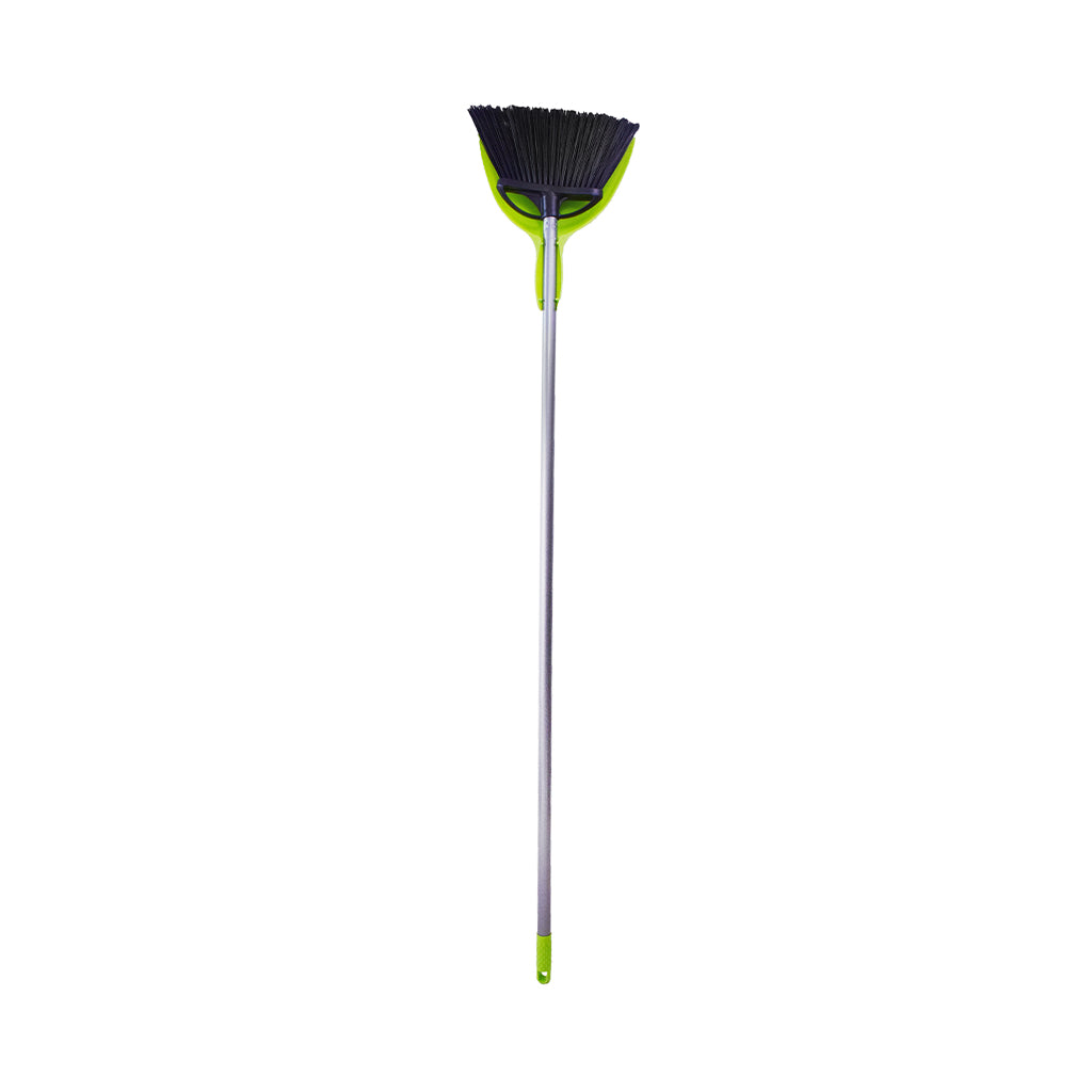 angled brush head with black brissels and metal handle with green dustpan, 10 Inch Angle Broom With 9 Inch E-Z Clean Dustpan Combo, FLOOR CLEANING, ANGLE BROOMS, 4013