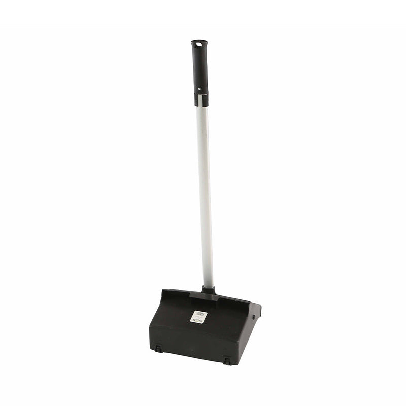 black lobby dust pans with silver tall handle back view