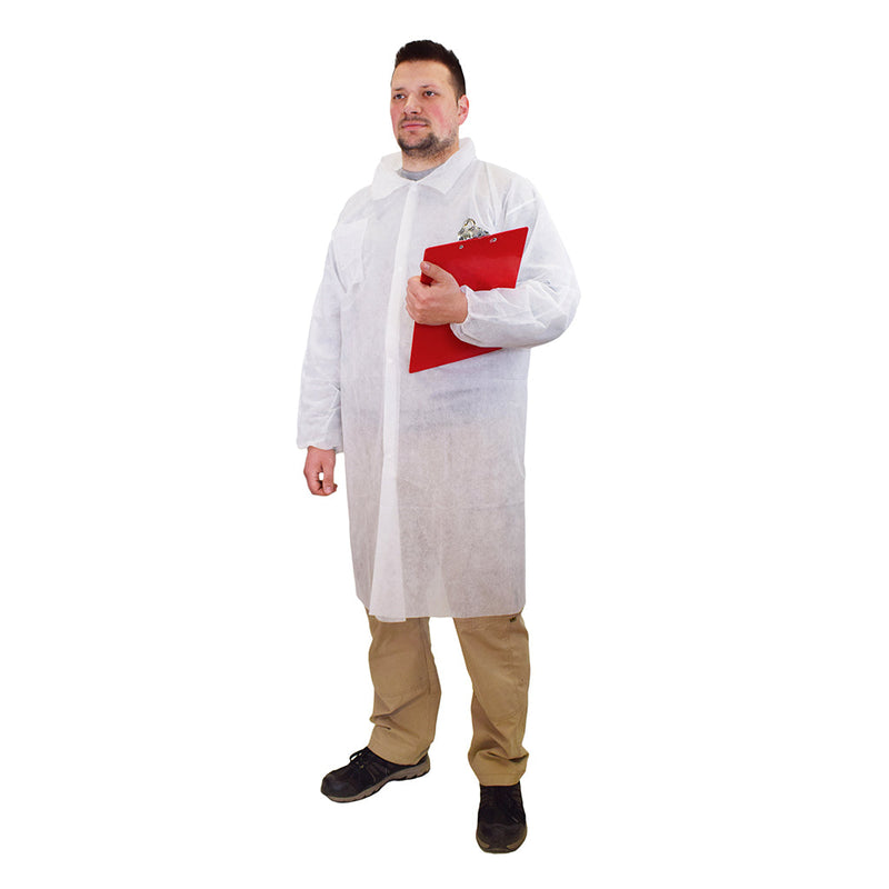 lab coats worn red clip board man, Disposable Lab Coat, SIZE, Medium, PPE-PERSONAL PROTECTIVE EQUIPMENT, LAB COATS, COVID ESSENTIALS, 7715, 7716,7717,7718,7719