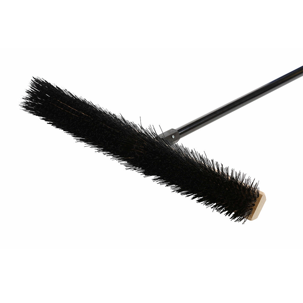 natural wood block broom brush with green and black brissels and black handle, Side-Clipped Pathfinder Rough Push Broom Head, SIZE, 24 Inch, FLOOR CLEANING, PUSH BROOMS, 4485