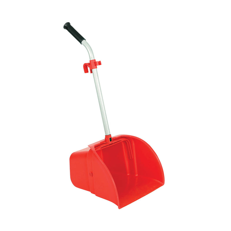 red debris pan with silver handle, black handle and red broom clip, Jumbo Debris Pan, 14 Inch X 14 Inch, FLOOR CLEANING, DUST PANS, 4971