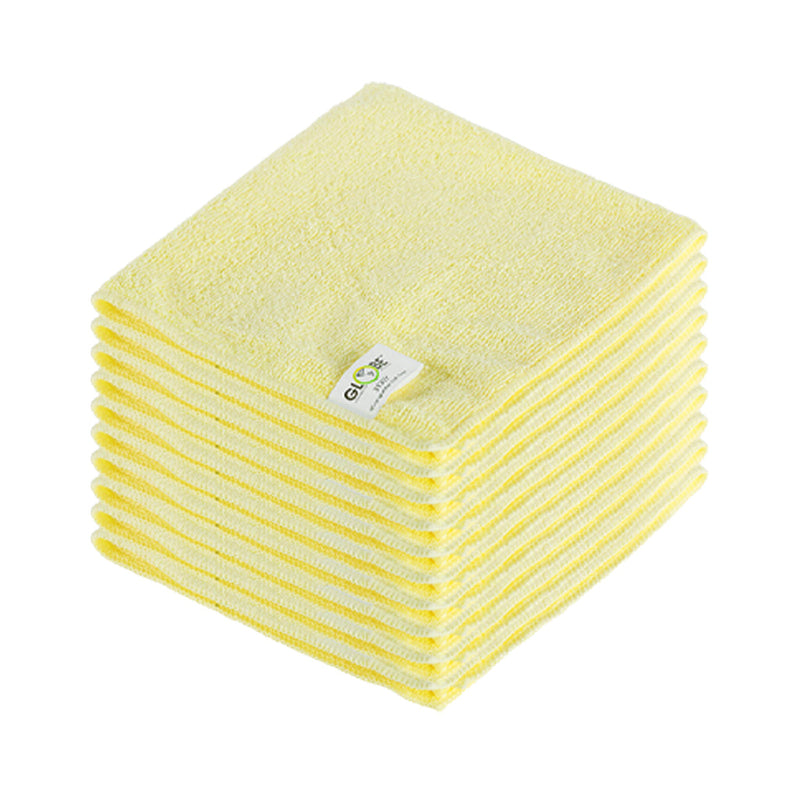 yellow 10 stack of cleaning cloths, 14 Inch X 14 Inch 240 Gsm Microfiber Cloths, COLOR, Yellow, Package, 20 Packs of 10, MICROFIBER, CLOTHS, Best Seller, COVID ESSENTIALS, 3131Y