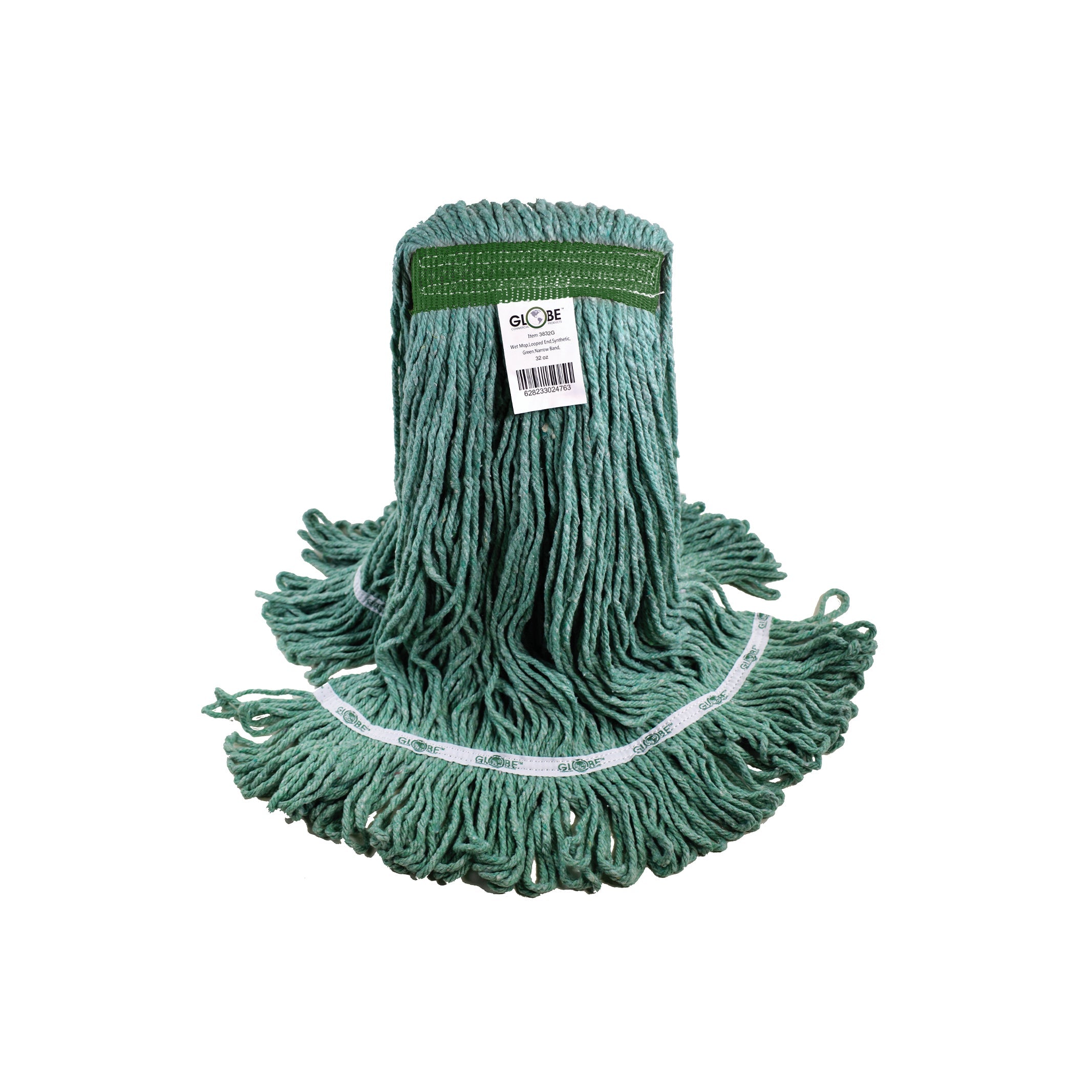 mop synthetic green looped thread strands, Syn-Pro® Synthetic Narrow Band Wet Green Looped End Mop, SIZE, 32 Oz, FLOOR CLEANING, WET MOPS, 3832G