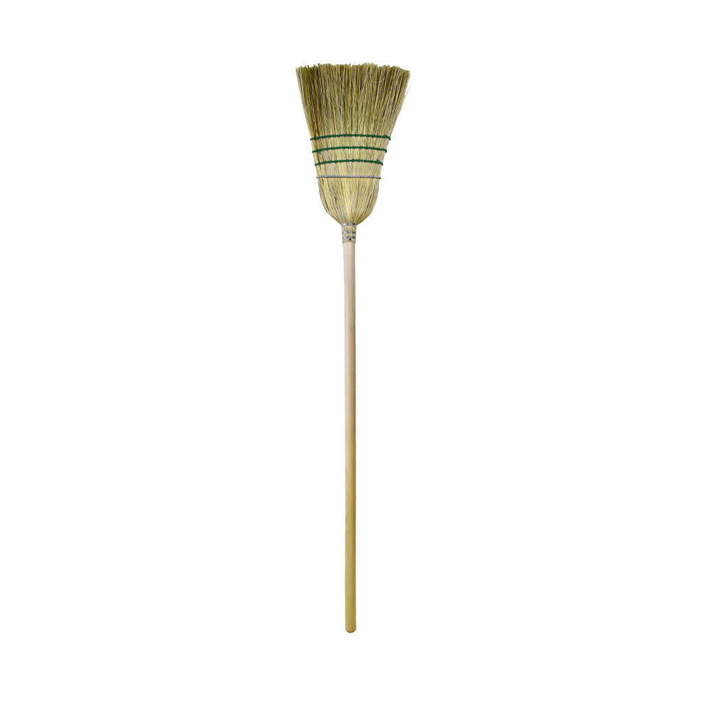 natural corn broom brush packaged with 1 silver wire and 3 blue strings with wooden handle, Industrial Corn Broom, 1 Wire 3 String, FLOOR CLEANING, CORN BROOMS, Best Seller, 4001