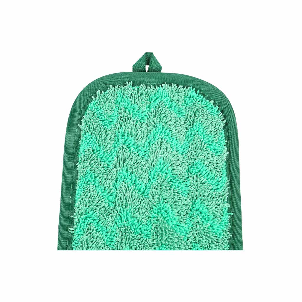 green mop pad with dark green binding close up, Green Microfiber Dry Pad, SIZE, 12 Inch, MICROFIBER, FLOOR PADS, 3362,3368,3374,3378,3348