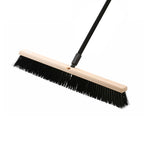 natural wood block broom brush with green and black brissels and black handle, Side-Clipped Pathfinder Rough Push Broom Head, SIZE, 24 Inch, FLOOR CLEANING, PUSH BROOMS, 4485