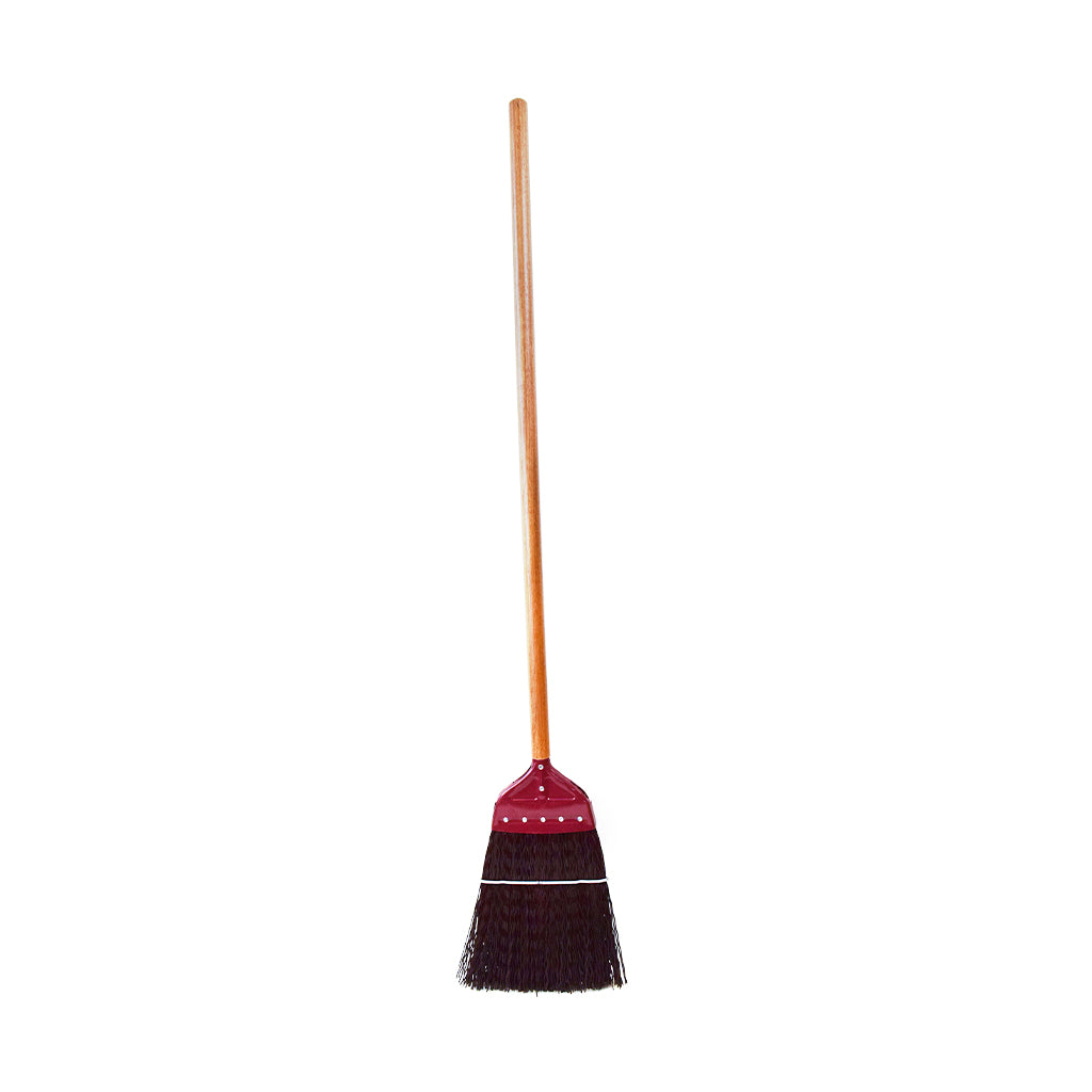 red metal head with black brissels with wooden handle, Railroad Track Broom With 48 Inch Handle, FLOOR CLEANING, CORN BROOMS, 3624