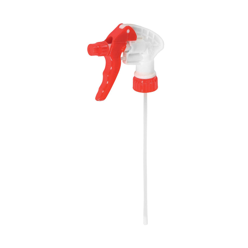 red spray trigger and bottle next accent with white body, Trigger Sprayer, SIZE, 8 Inch Tube With 24 Oz Bottle, COLOR, Red, GENERAL CLEANING, TRIGGERS PUMPS & BOTTLES & CAPS, COVID ESSENTIALS, 3557