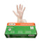medium green and orange packaging with hand showing clear poly gloves, Polyethylene Gloves Powder Free, SIZE, Medium, Package, 20 Boxes of 500, GLOVES, POLY, COVID ESSENTIALS, 8001