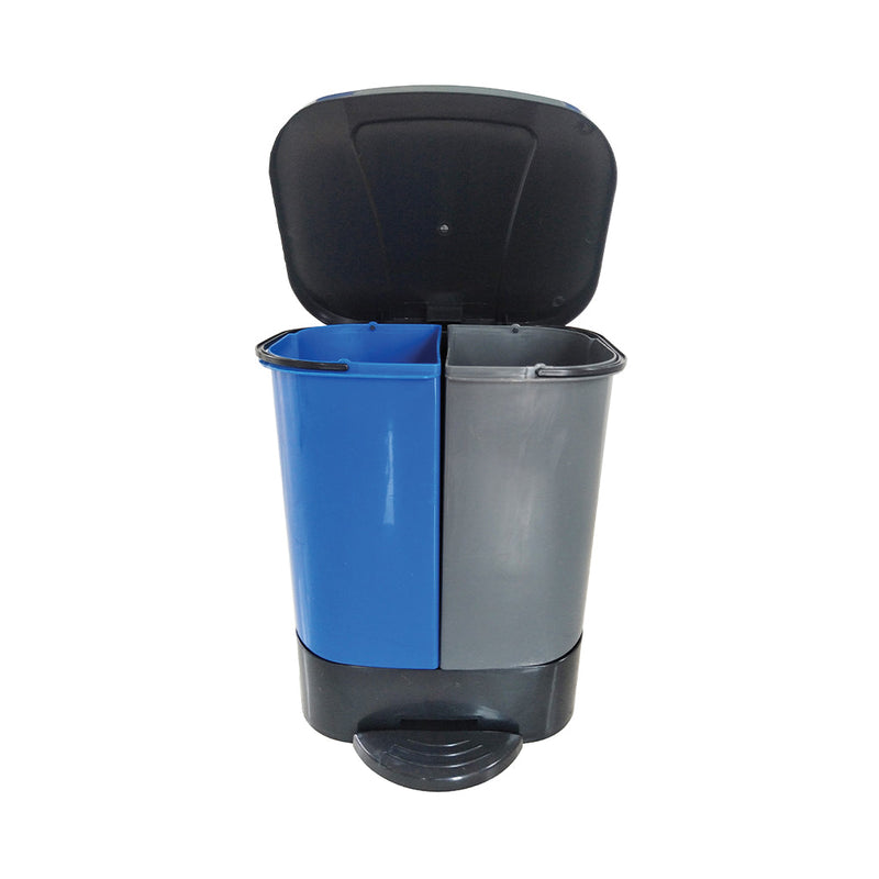 removable blue and grey bins with black dock with lid open, Step-On 2-Stream Can Waste/Recycle, WASTE, STEP-ON CONTAINERS, 9600