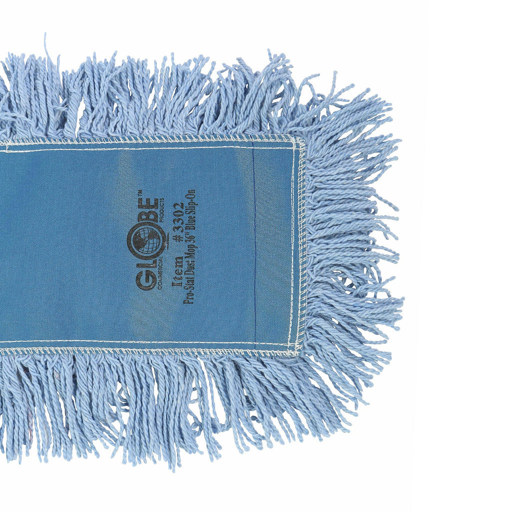 blue static cling dust mop close up back slip-on, Pro-Stat® Blue Slip-On Dust Mop Head, SIZE, 18 Inch X 5 Inch, FLOOR CLEANING, DUST MOPS, 3300,3301,3302,3303