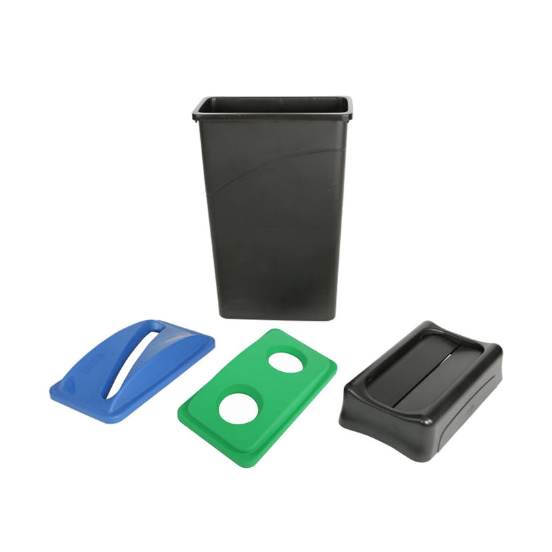 black garbage bin with paper plastic and and everyday swing garbage lid, 24 Gallon Slim Container, COLOR, Black, WASTE, SLIM CONTAINERS & LIDS, Best Seller, 9512