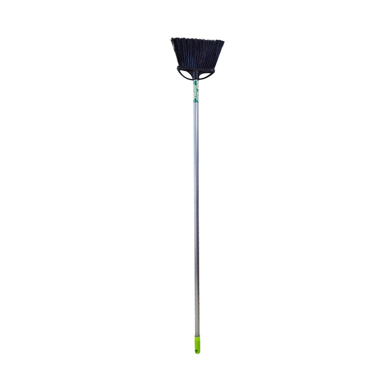 angled brush head with black brissels and metal handle with green globe label, Angle Broom Wtih 48 Inch Metal Handle, SIZE, Regular 10 Inch, FLOOR CLEANING, ANGLE BROOMS, 4010