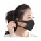 woman wearing mask stretched in side view, Reusable Adult Face Mask Black Polyester/Spandex, Package, 10 Packs of 100, PPE-PERSONAL PROTECTIVE EQUIPMENT, MASKS, COVID ESSENTIALS, 7746