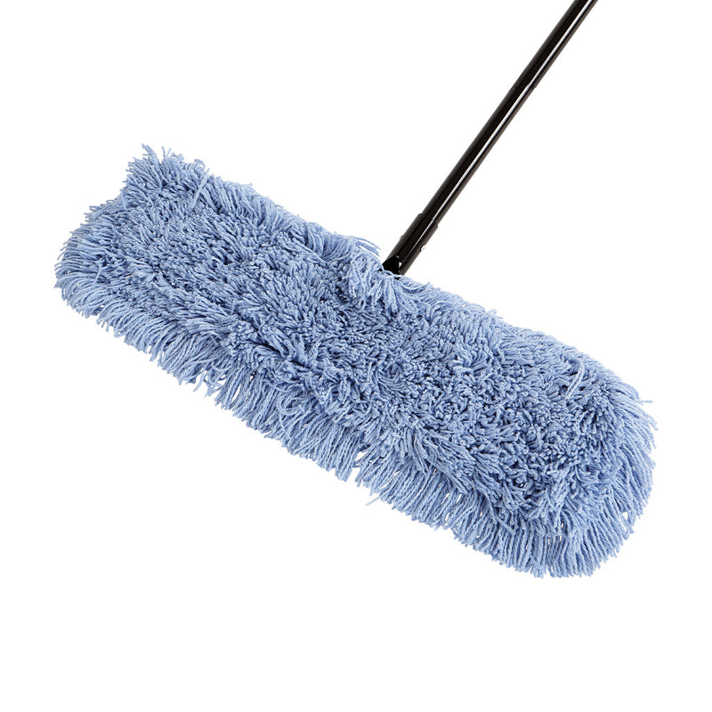 blue static cling dust mop close up with handle tie-on, Pro-Stat® Blue Tie-On Dust Mop Head, SIZE, 18 Inch X 5 Inch, FLOOR CLEANING, DUST MOPS, 3100, 3101,3102,3103,3110